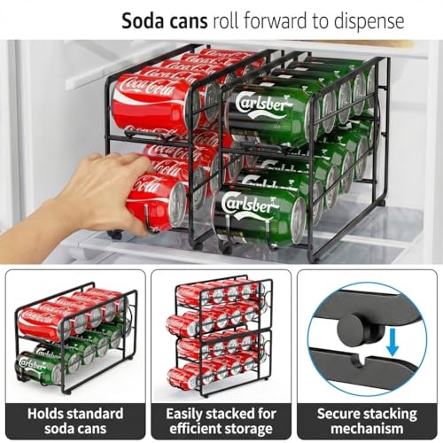 CANYAVE-Soda-Can-Organizer-Storage-Rack-2-Pack-Stackable-Beverage-Soda-Can-Dispenser-Organizer-Holder-for-Refrigerator-Cabinet-Pantry-Black