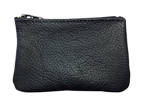 North Star Men's Leather Zippered Coin Pouch Change Holder 4 X 2.5 X 0.25 Inches Black