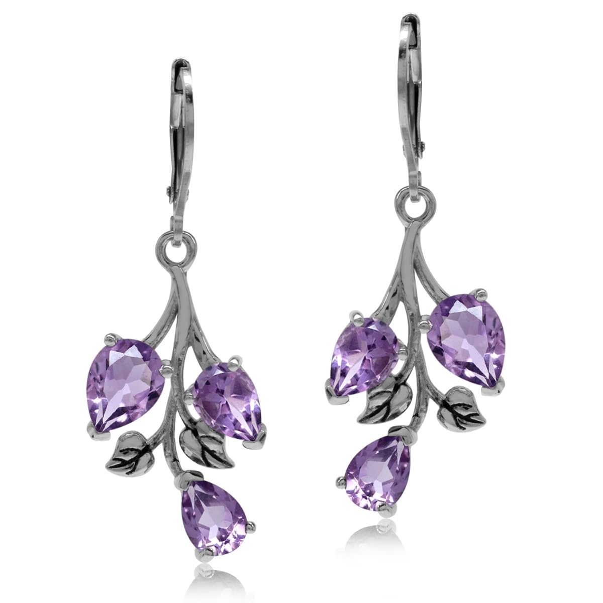 Silvershake Pear Shape Gemstones 925 Sterling Silver Leaf Leverback Earrings