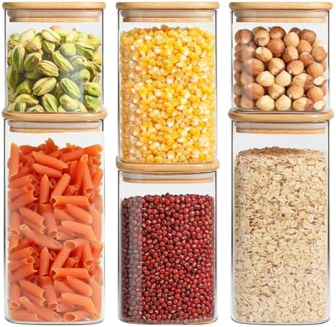 ComSaf Glass Jars with Lids, Glass Food Containers, 650-1500ml, Set of 6, Suitable for Dried Shiitake, Large Format Chemical Yeast, Assorted Candies image 2