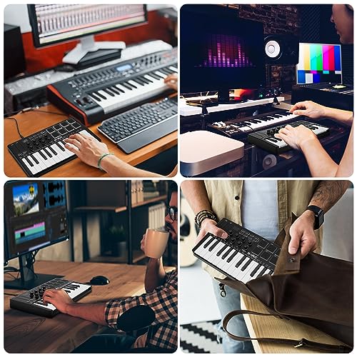 Image of M-Wave 25 Key USB MIDI Keyboard Controller With 8 Backlit Drum Pads, Bluetooth Semi Weighted Professional dynamic keybed 8 Knobs and Music Production,Software Included (classics) K5
