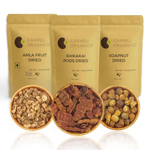 Image of CARMEL ORGANICS Amla, Shikakai & Soapnut /Reetha Whole Combo - 100g Each | Natural Hair Care Trio | Herbal Cleanser & Conditioner, No Added Preservatives
