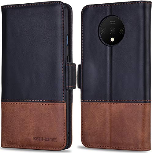 KEZiHOME Oneplus 7T Case, Oneplus 7T Wallet Case, [RFID Blocking] Genuine Leather Wallet Flip Folio Case Cover with Card Slot, Stand Holder, Magnetic Closure for Oneplus 7T 2019 (Black/Brown)
