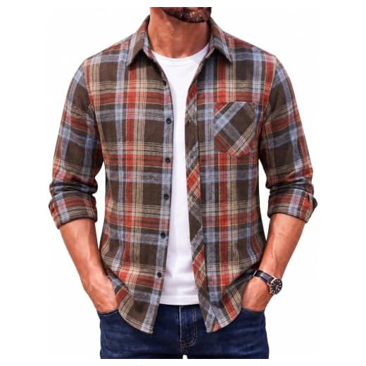 COOFANDY Men's Flannel Shirts Long Sleeve Lightweight Plaid Shirt Jacket