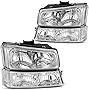 DWVO Headlight Assembly Compatible with 2003 2004 2005 2006 Chevy Avalanche Silverado 1500 2500 3500/2007 Chevrolet Silverado Classic (Chrome)
