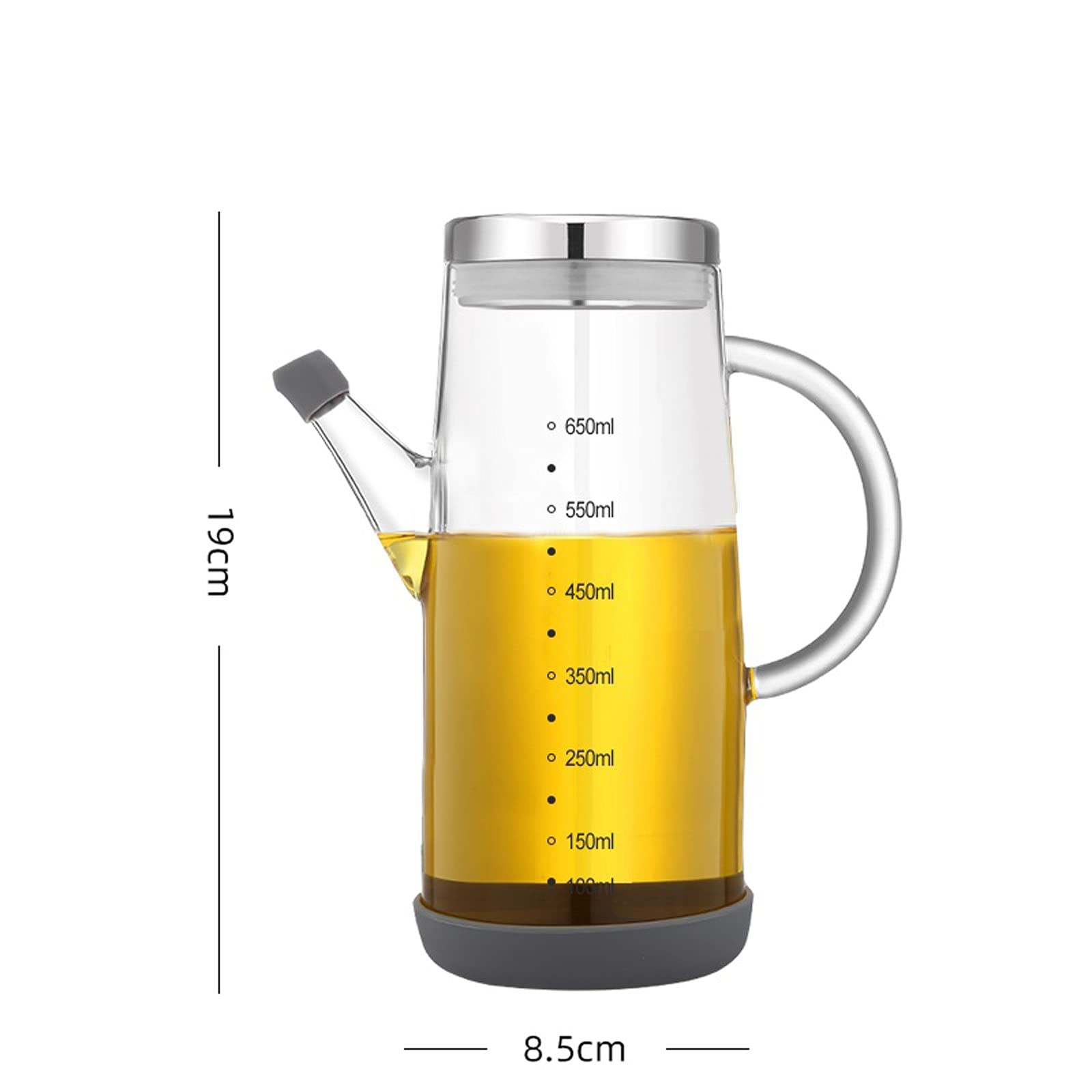 Ölflaschen für die Küche, transparente Ölflasche aus Borosilikatglas, Essig-/Olivenöl-Menge mit Griff, Sojasaucenflasche, Küchenwaage, Ölbehälter (650 ml) (750 ml)