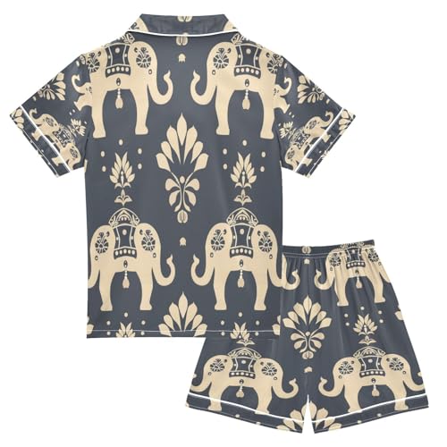 senya Pajama Sets Silky Button Down Nightwear Sleepwear Size 5-14 Years Grey Elephant2