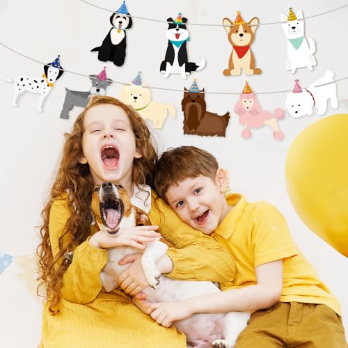 Image of Dog Birthday Banner Dog Themed Party Decorations Cute Puppy Garlands Decorations for Kids Boys Girls Birthday Backdrop Decor Pet Puppy Party Supplies