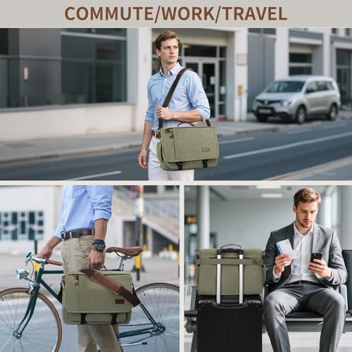 Image of ESTARER Men's Messenger Bag 17.3 Inch, Water-resistant Canvas Laptop Bag, Computer Shoulder Bag for College Travel Work, Army Green