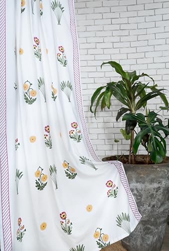 Image of Tranquebar Curtain Co. Cotton Curtains 8 Feet Long, 60-65% Room Darkening, Pink Ethnic Curtains Palms Print, 8 Feet Curtains, 8 Feet Curtains, BackTabs, Bagh (244 cm) - Set of 2