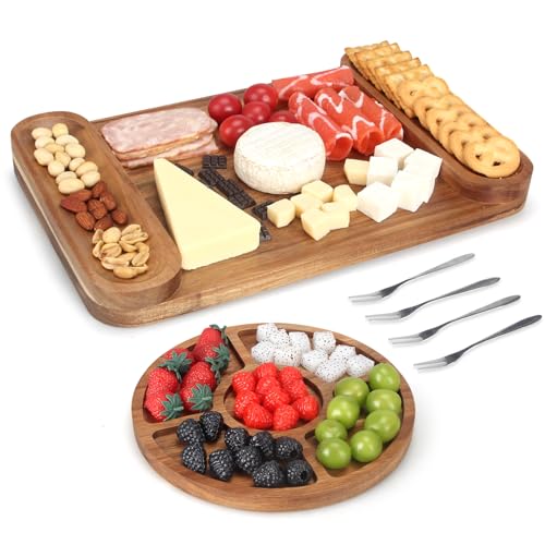 6 PCS Acacia Wood Cheese Board Set Vegetarian Charcuterie Platter...