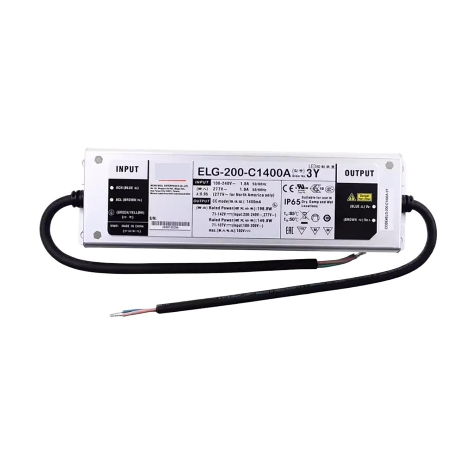 SWEWDSQG 105~150W Constant Current Mode Driver Waterproof Switching Power Supply ELG-200-C700A-3Y C1400A-3Y(ELG-200-C700A-3Y)