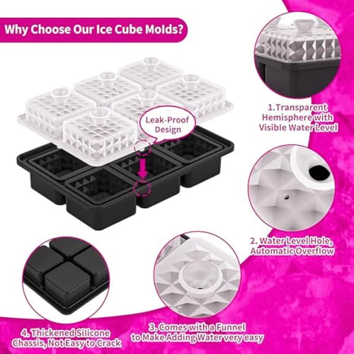 Image of Premium Large 3D Crystal Square Ice Cube Tray, Silicone Molds for Chilling Drinks, Chocolates, Juice, Jelly and Many More (Magenta)