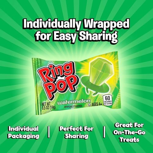 Image of Ring Pop Individually Wrapped Green Watermelon 30 Count Bulk Lollipop