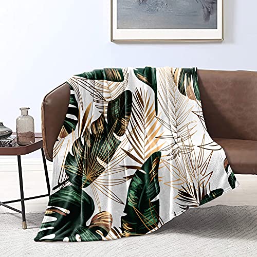 Bedbay Green Gold Throw Blanket Tropical Palm Leaf Ultra Soft Warm Blanket Lightweight Plush Fuzzy...