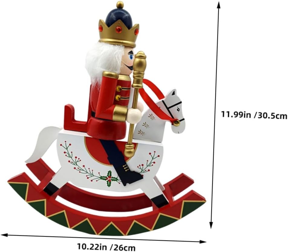 Christmas Nutcracker Figurine Wooden Rocking Steed Warrior Ornament Large Tabletop Festival Decoration for Home and Holiday Display
