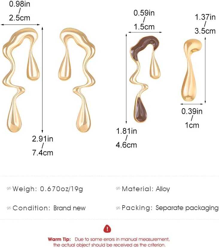 Irregular Waterdrop Earrings for Women Liquid Metal Stud Thick Dangle Asymmetrical Earrings Gold Statement Earrings Jewelry Gifts - Image 6