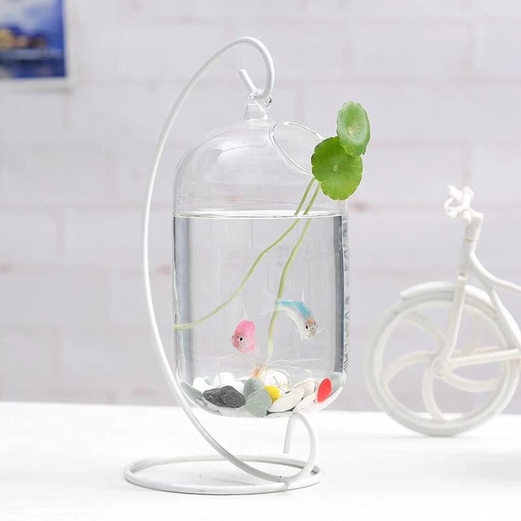 HASMI Pecera de Escritorio Pecera pequeña de Cristal Transparente para Escritorio Europeo, decoración Creativa para el hogar y la Oficina, Acuario pequeño, pecera Dorada, Betta Decoración Pecera