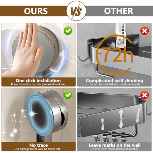 YiPHomn Duschablage Saugnapf, Duschregal ohne Bohren, Dusche Halterung ohne Bohren, Duschablage Duschkorb Badregal Shampoo Halterung für Duschen Küche Badezimmer Organizer Caddy Aufbewahrung
