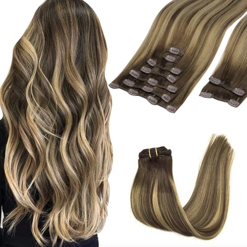 Image of GOO GOO Clip in Hair Extensions Real Human Hair Balayage Remy Extensions