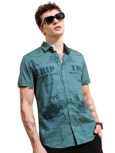 Image of Ketch Men Cotton Slim Fit Printed Half Sleeve Shirt