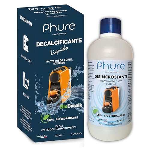 PHURE BIO DECALK - Decalcificante Universale Naturale | Disincrostante Concentrato Universale per tutti gli elettrodomestici | Compatibile con tutte le macchine da caffè, bollitori 500ml