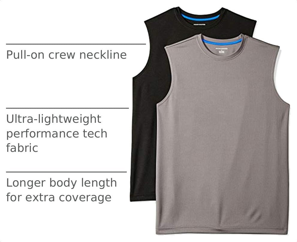 Image of Amazon Essentials Men's Active Performance Tech Muscle Sleeveless Top, Breathable Moisture Wicking Workout Shirt