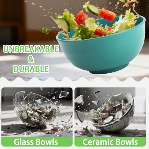 Image of 60 OZ Large Salad Bowls, Wheat Straw Camping Bowl Set of 6, Unbreakable Plastic Serving Bowls, Microwave & Dishwasher Safe Large Dinner Bowl for Kitchen & Outdoor, Green