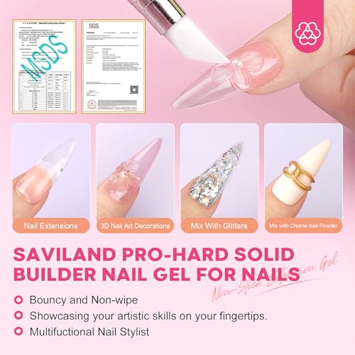 Image of SAVILAND PRO-Hard Solid Builder Nail Gel for Nails: 2026 Ultra-Strength | Non-Sticky | Clear 3D Nail Gel with U V Lamp for 3D Nail Carving Emboss & Fast Extension Professional Use Salon