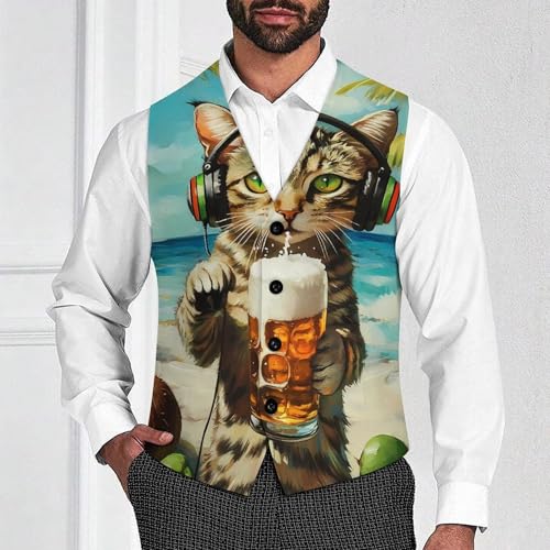 Beer Cat Men's Suit Vest Slim Fit Business Dress Party Pattern Waistcoat Vest Top2
