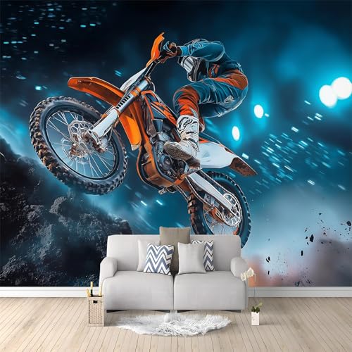 Générique Papier Peint Panoramique Motocross 200x140 cm Papier Peint Intissé Mural, Poster Geant Mural Impression 3D, pour Salon Chambre d'enfants...