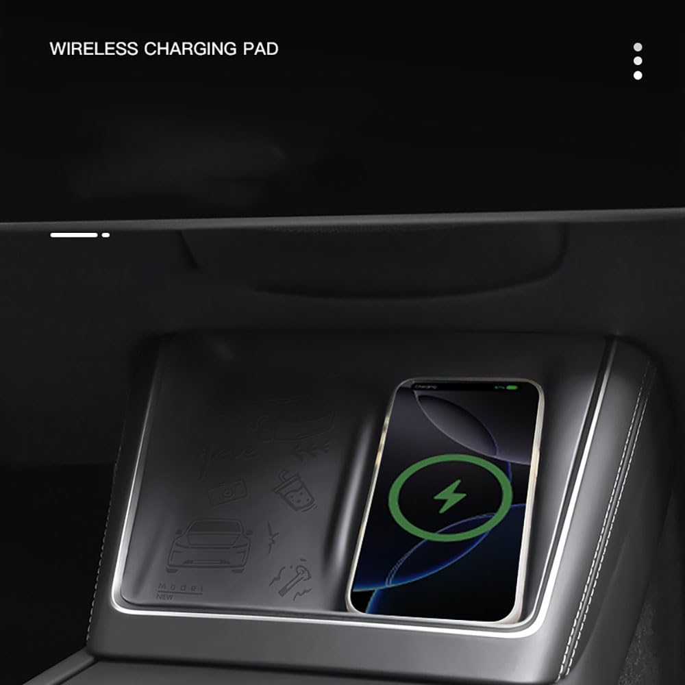 Bezprzewodowa ładowarka konsoli środkowej do Tesla Model 3 Highland 2024-2026 Model Y 2025-2026 obszar ładowania telefonu mata silikonowa antypoślizgowa podkładka silikonowa (czarna)