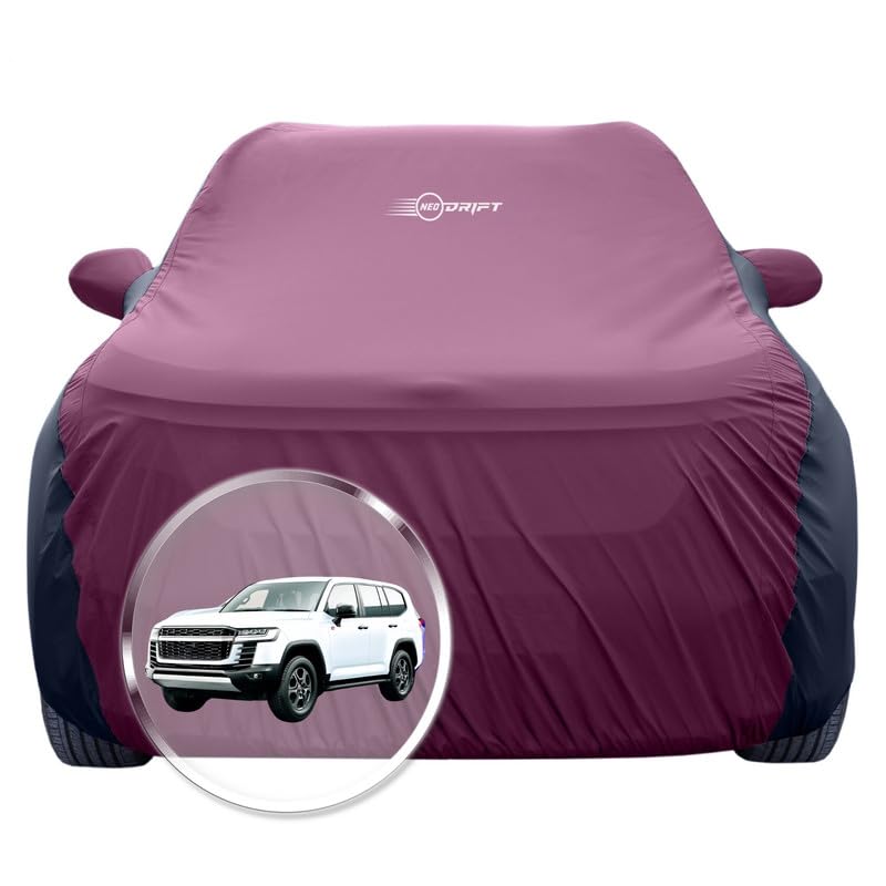 Image of NEODRIFT 'SuperTech' Car Cover for Toyota Land Cruiser (100% Water-Resistant, All Weather Protection, Tailored Fit, Multi-Layered & Breathable Fabric) (Colour: Maroon+Black)