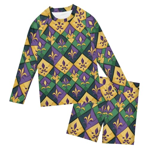 Brazil Mardi Gras Carnival Party Boys Rash Guard Swimsuits Set Long Sleeve Swim Shirts Bathing Suits B0403643