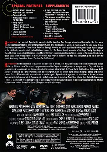 Patriot Games DVD Reino Unido con audio original de suspense 2