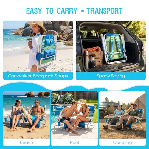 Old Bahama Bay Beach Chairs for Adults, 7-Position Classic Lay Flat Beach Chair Reclining Beach Chair, Portable Aluminum Backpack Beach Chair with Towel Bar & Cooler Bag - image 9