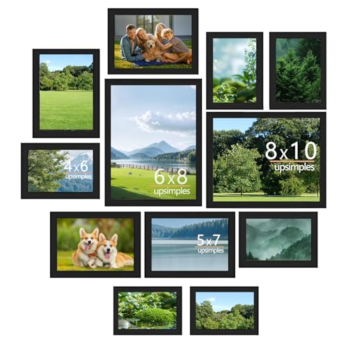 12 PCS Black Photo Frame Set, Collage Gallery Photo Frame Multi Sizes Including 4x6 5x7 6x8 8x10 for Wall and Tabletop Display, Wooden Picture Frame Set for Home Office Living Room Décor