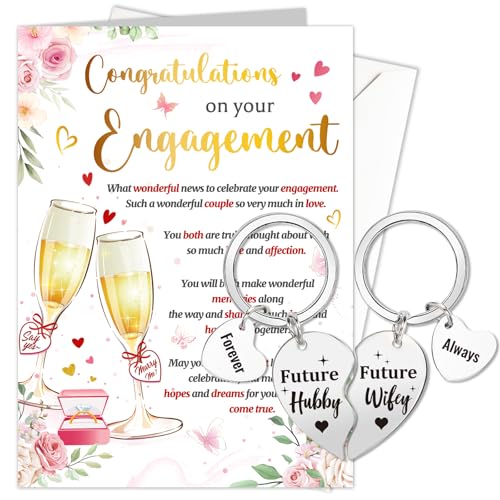 HOWAF Engagement Card for Couple, Congratulations Your're Engaged Card & 2 Keyrings, Engagement Gifts for Couples, Friends, Both of You