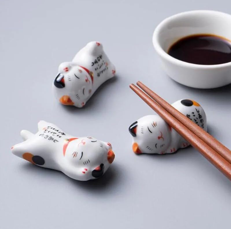 Oggetti Decorativi Gatto 5 Porta Bacchette Gatto In Ceramica - Stile Giapponese, Per Tavola, Decorativi Oggettistica Ceramica Tema Gatto