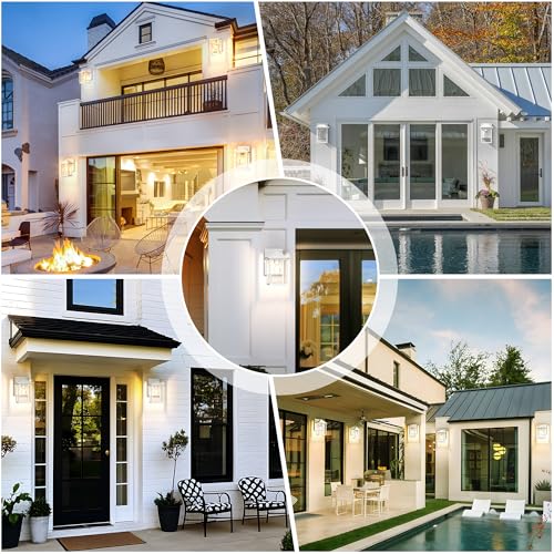 Image of MATAMEYE Outdoor Wall Light Fixture, Exterior Waterproof Porch Lighting | White Patio Wall Lantern, Anti-Rust, Clear Glass, E26 Socket, Wall Mount Sconce Lighting, Outside Front Door Light Entryway
