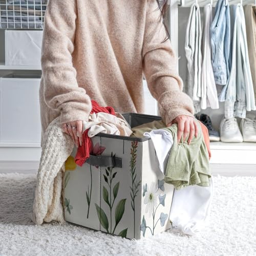 Cube de rangement pliable tissu avec poignees paniere stable - 7