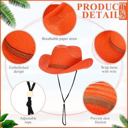Image of JaGely 12 Pcs Straw Cowboy Hats for Women Men, Wide Brim Summer Hat Bulk Sun Protection for Western Themed Party