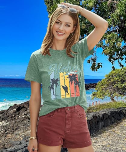 Image of Vacay Mode T Shirts for Women Summer Beach Hawaii Vacation Short Sleeve Tops Holiday Cruise Getaway T Shirts