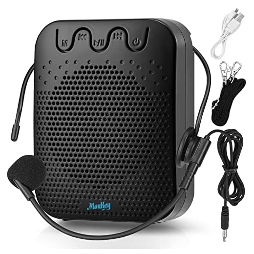 Moukey Voice Amplifier, Portable Personal Speaker Microphone Headset - Rechargeable Mini PA System with Waistband for Teachers Tour Guides Coaches Singing Meetings and Outdoors (Va-1)