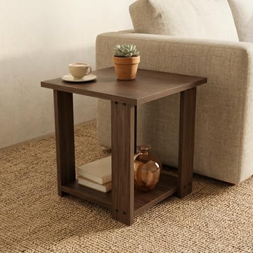 DFC Element Aura Side Table Walnut Brown Finish | Modern Bedside Table for Bedroom | Wooden End Table for Living Room | Small Coffee Table | Stylish Home Furniture