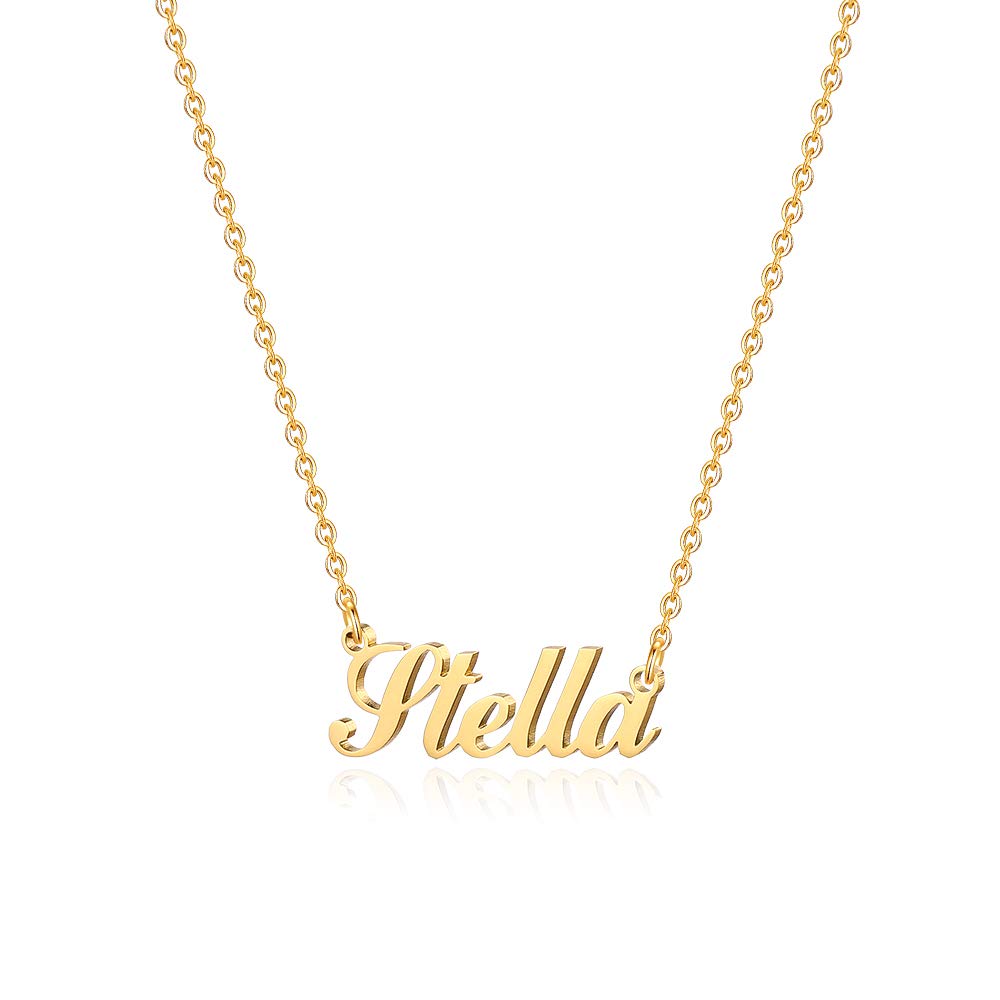 M MOOHAMGold Custom Name Necklace Personalized - 18K Gold Plated Personalized Name Necklaces for Women Girls Kids Teens, Plate Monogram Necklace Name Necklace