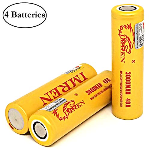 M&A BD 4 Units of Gold Series-IMREN, 3000mAh, 20A, Rechargeable, Replacement for 18650-Battery