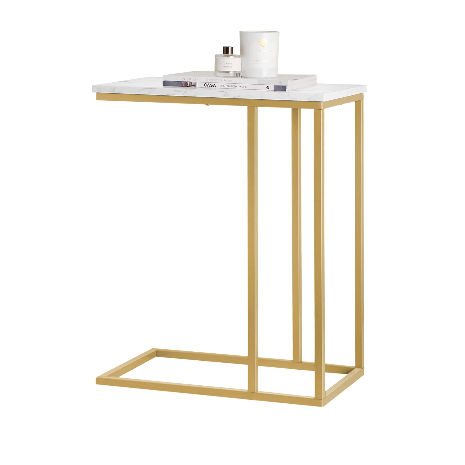 SoBuy Side Table Small Table طاولات جانبيةMini Laptop Table for Sofa TV Coffee Beside Tea Tables with Gold Metal Frame for Living Room,Small Spaces,48 x 61 x 30 cm,طاوله جانبيه FBT87-G