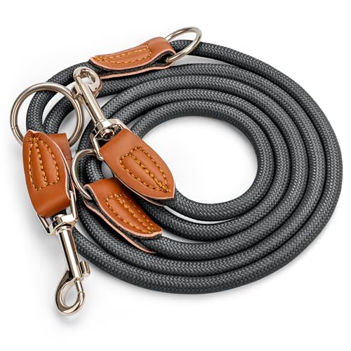 Leisegrün Hundeleine für kleine Hunde | 2 Meter | 3fach verstellbar | Nur 160 g leicht | Führleine 2m | Taubengrau