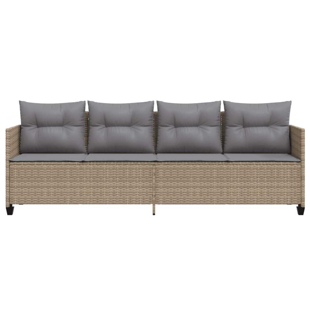 Sofá 3 Plazas de Ratán, Sofas de Terraza, Sofá Patio 3 Plazas, Conjunto Terraza Muebles Jardín Exterior Resistente a la Intemperie Beige y Gris Claro